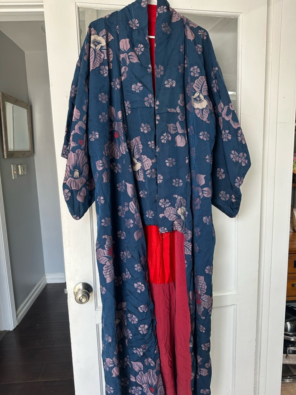 Floral Kimono Robe in Navy and Pink
